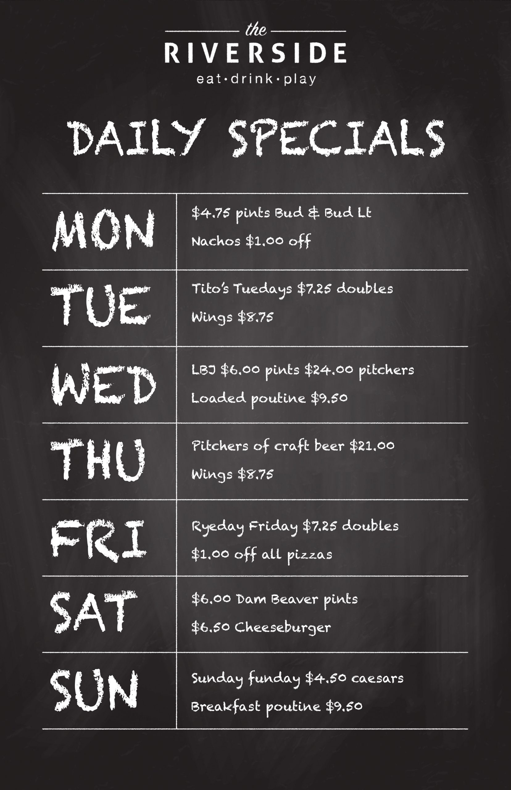 Daily Specials The Riverside